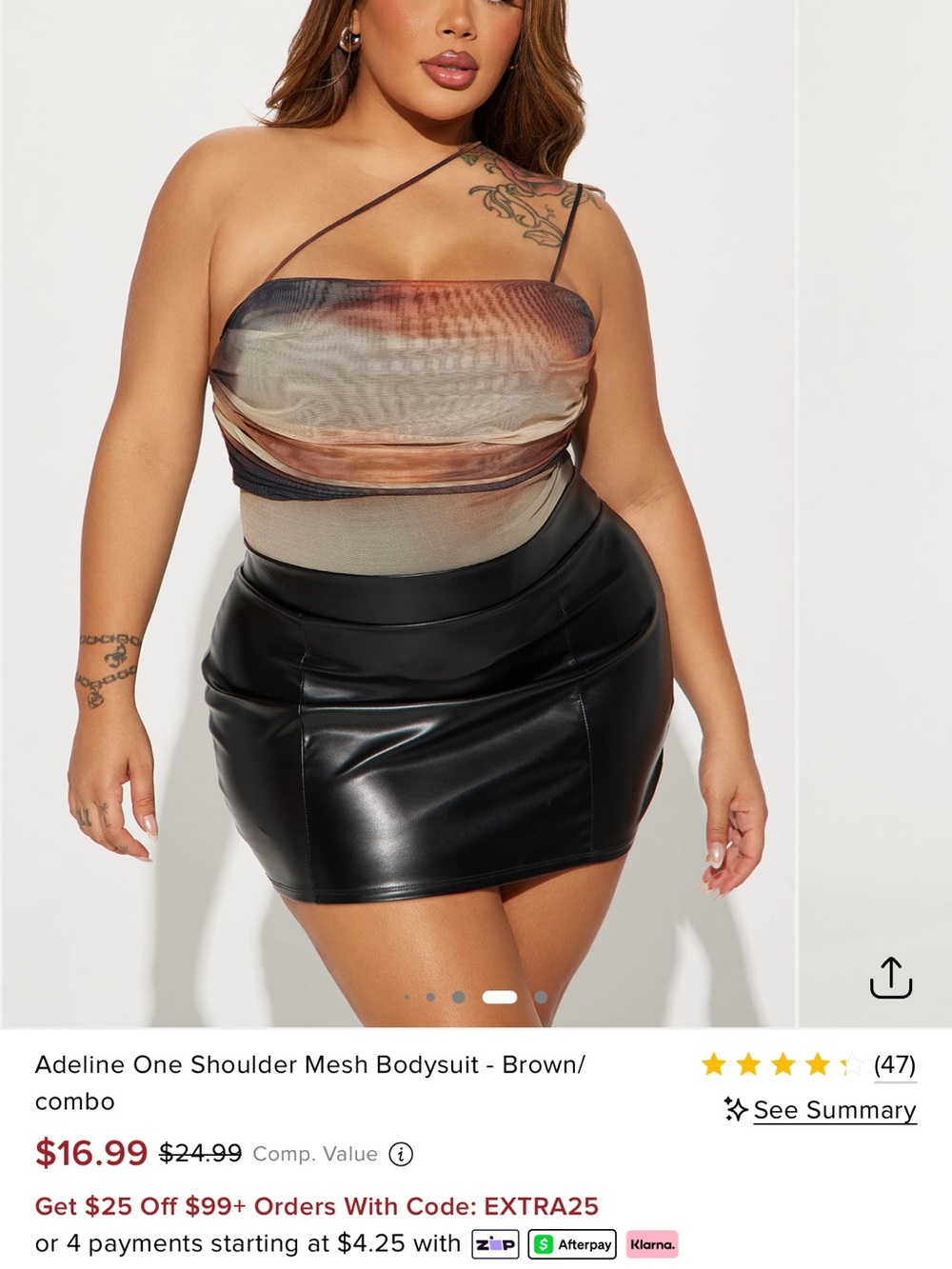 Fashion Nova One-Shoulder Ombre Mesh Bodysuit in Brown and Black